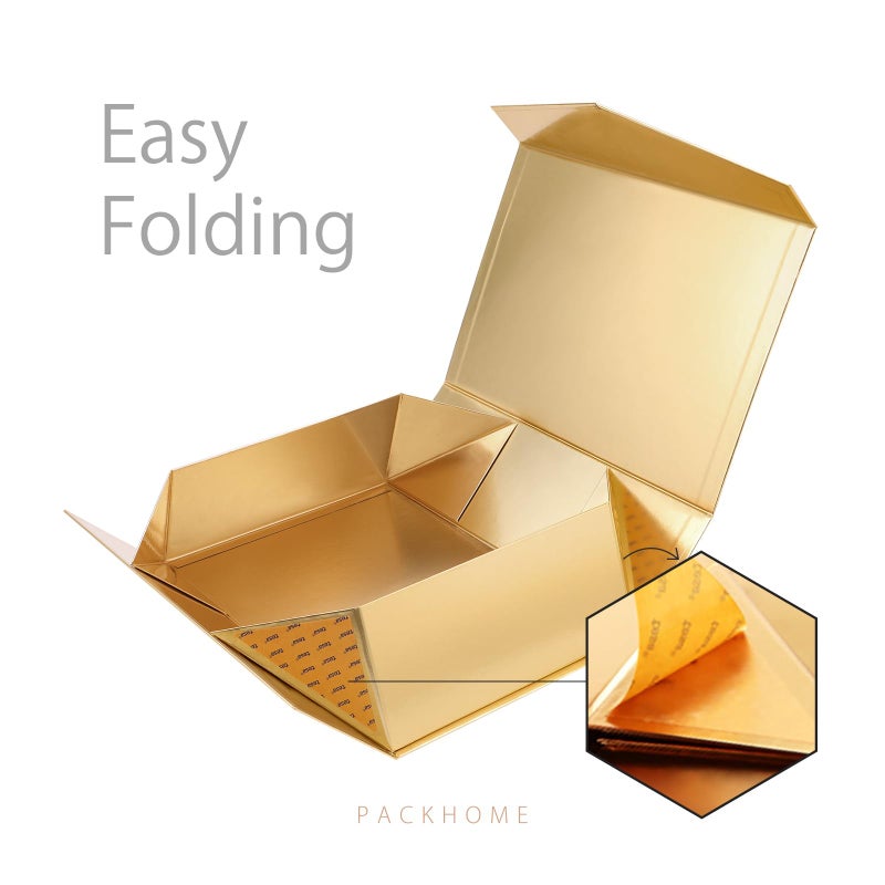 PACKHOME Large Gift Box with Lid 13.5x9x4.1 Inches, Sturdy Collapsible Gift Box with Magnetic Closure for Gift Packaging (Glossy Gold) - Image 5